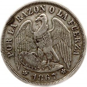 Chile 1 peso 1867 So PCGS XF 40 MAX GRADE.