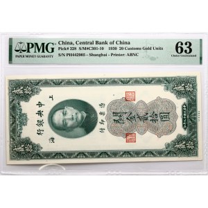 Chine 20 Customs Gold Units 1930 PMG 63 Choice Uncirculated