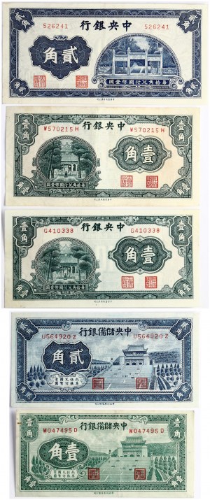 Čínska banka 10 a 20 centov z roku 1931 a 1940, 5 ks