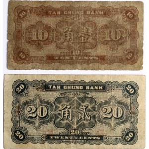 China Tah Chung Bank 10 & 20 Cents ND (1935) Lot of 2 pcs