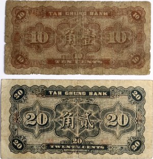 Cina Tah Chung Bank 10 e 20 centesimi ND (1935) Lotto di 2 pezzi