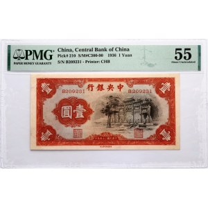 China 1 Yuan 1936 PMG 55 About Uncirculated