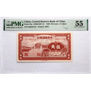 Čína 50 centov 1940 PMG 55 Asi neobalené