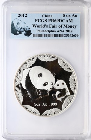 Čína 5 oz Silver 2012 Anniversary World's Fair of Money PCGS PR 69 DCAM