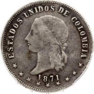 Colombia 5 Decimos 1871 Popayan PCGS F 15