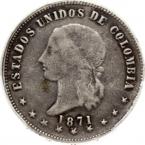 Kolumbie 5 Decimos 1871 Popayan PCGS F 15