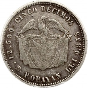 Kolumbien 5 Decimos 1871 Popayan PCGS F 15