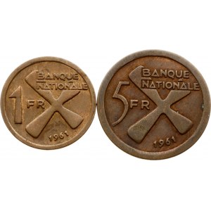 République Démocratique du Congo Katanga 1 Franc &amp; 5 Francs 1961 Lot de 2 pièces