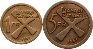 République Démocratique du Congo Katanga 1 Franc & 5 Francs 1961 Lot de 2 pièces