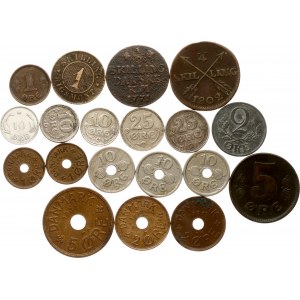 Denmark & Sweden 1/4 Skilling - 25 Ore 1771-1949 Lot of 19 coins