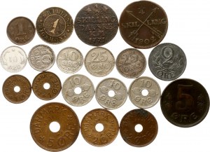 Dánsko a Švédsko 1/4 Skilling - 25 Ruda 1771-1949 Sada 19 mincí