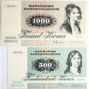 Danemark 500 Couronnes &amp; 1000 Couronnes 1972 Lot de 2 pièces
