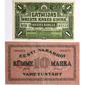 Estonia 10 Marka 1922 e Lettonia 1 Rublis 1919 Lotto di 2 pezzi