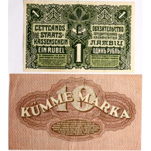 Estónsko 10 mariek 1922 a Lotyšsko 1 rublis 1919, 2 ks