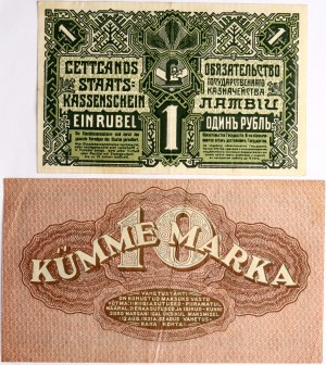 Estónsko 10 mariek 1922 a Lotyšsko 1 rublis 1919, 2 ks