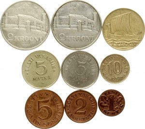 Estonia. 1-50 Senti & 5 Marka & 1-2 Krooni (1922-1939) Lot of 9 Coins