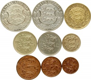 Estonia. 1-50 Senti & 5 Marka & 1-2 Krooni (1922-1939) Lot of 9 Coins