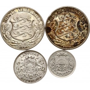 2 Krooni 1930 &amp; 10 Santimu 1922 &amp; 1 Lats 1924 Lotto di 4 monete