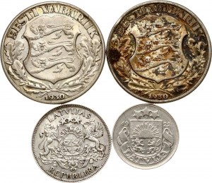 2 Krooni 1930 & 10 Santimu 1922 & 1 Lats 1924 Partia 4 monet