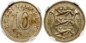 Estonia 10 Senti 1931 NGC MS 62
