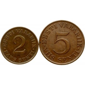 Estonie 2 Senti 1934 &amp; 5 Senti 1931 Lot de 2 pièces