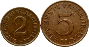 Estonia 2 Senti 1934 & 5 Senti 1931 Lot of 2 Coins