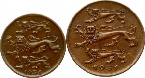 Estonia 2 Senti 1934 & 5 Senti 1931 Lotto di 2 monete