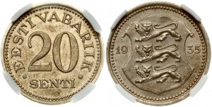 Estonia 20 Senti 1935 NGC MS 63