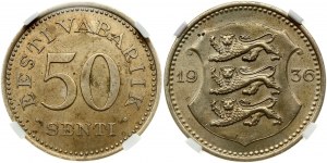 Estonia 50 Senti 1936 NGC MS 61