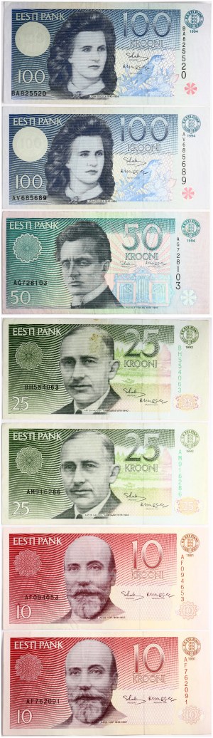 Estonia 10 - 100 Krooni 1991-1994 Set di 7 pezzi