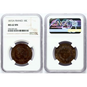 10 centů 1872 A NGC MS 62 BN