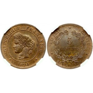 5 centov 1894 A NGC MS 63 BN Iba 3 mince vo vyššom stupni
