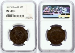 Francia 10 Centesimi 1897 A NGC MS 62 BN