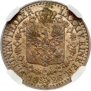 Prussia 1/6 Taler 1826 A NGC MS 62 ONLY ONE COIN IN HIGHER GRADE