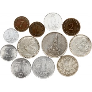 Germany 1 Pfennig - 5 Reichsmark 1875-1983 Lot of 12 coins.