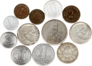 Německo 1 fenik - 5 říšských marek 1875-1983 Sada 12 mincí.