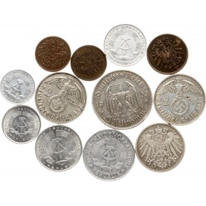 Allemagne 1 Pfennig - 5 Reichsmark 1875-1983 Lot de 12 pièces.