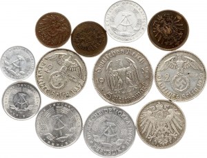 Allemagne 1 Pfennig - 5 Reichsmark 1875-1983 Lot de 12 pièces.