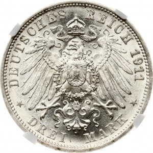 Wurttemberg 3 Mark 1911 F Silver Wedding NGC MS 65