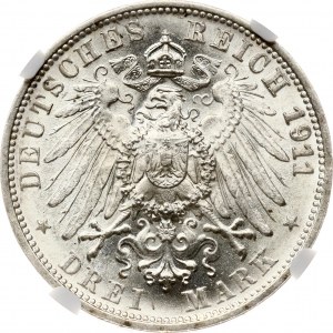 Wurttemberg 3 Mark 1911 F Mariage en argent NGC MS 65