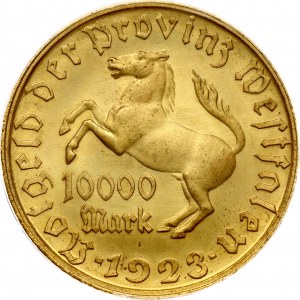 Nemecko Vestfálsko 10 000 mariek 1923 Freiherr vom Stein PCGS MS 66