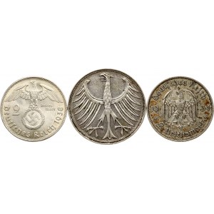 Deutschland 2 Reichsmark - 5 Mark 1934-1951 Lot von 3 Münzen