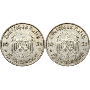 Nemecko 5 ríšskych mariek 1934 A &amp; 1935 A Lot of 2 Coins