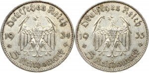 Allemagne 5 Reichsmark 1934 A & 1935 A Lot de 2 pièces