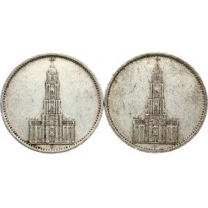 5 říšských marek 1934 A a 1934 F, sada 2 mincí