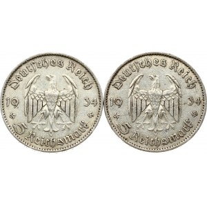 5 Reichsmark 1934 A &amp; 1934 F Lot de 2 pièces