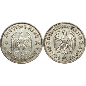 5 Reichsmark 1934 A &amp; 1936 A Lot de 2 pièces