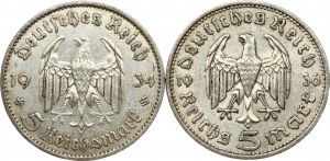 5 Reichsmark 1934 A & 1936 A Lot of 2 Coins