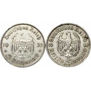 Allemagne 5 Reichsmark 1935 A &amp; 1936 A Lot de 2 pièces