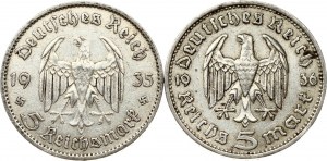 Allemagne 5 Reichsmark 1935 A & 1936 A Lot de 2 pièces